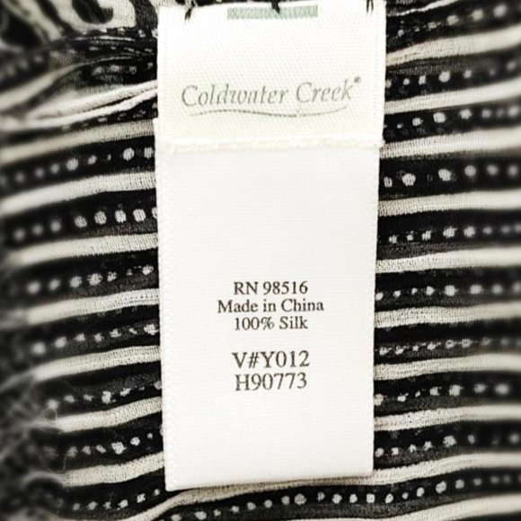 COLDWATER CREEK 100% Pure Silk Rect. Scarf Black White Grey Geo Floral Unisex - Picture 8 of 12